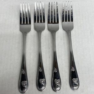 Northland Oneida Devon Lot Of 4 Large Forks Stainless Korea Flatware Flowers